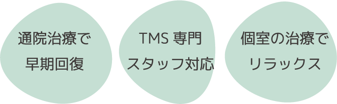 通院治療で早期回復/TMS専門スタッフ対応/個室の治療でリラックス